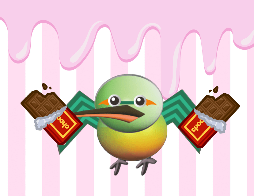 東和サーキット 非常食は気持ちを守る食べ物 とわっぴぃがチョコレートを手に持ってる